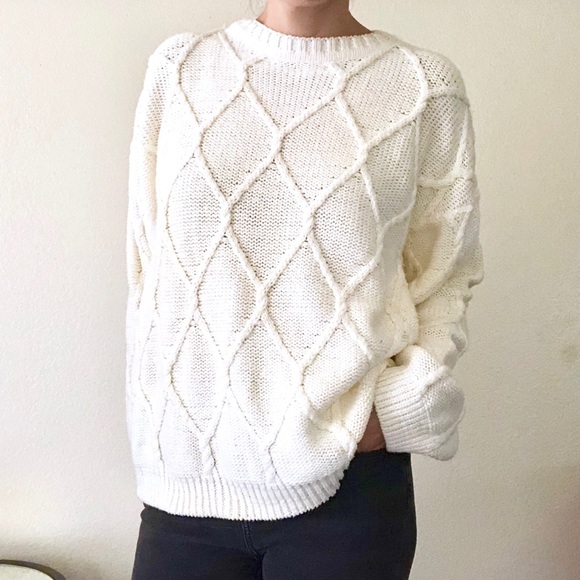 Vintage Sweaters - VINTAGE • cream oversized cable knit sweater